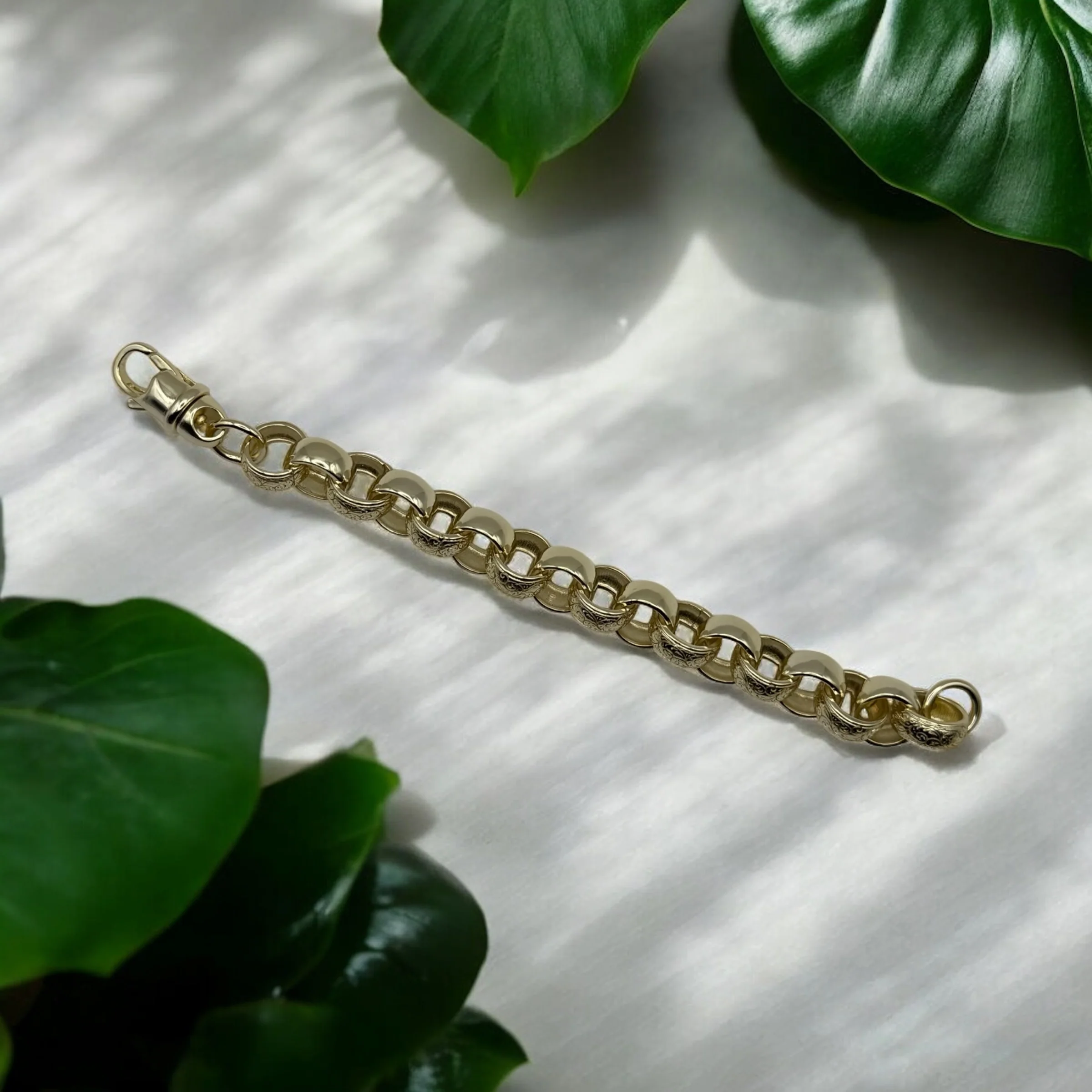 14MM GOLD FILLED ORNATE PATTERNED BELCHER CHAIN AND BRACELET SET - FULLY WELDED - Image 5