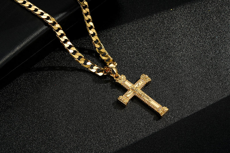 New Heavy Gold Jesus Cross Crucifix Pendant with Stones - Image 3